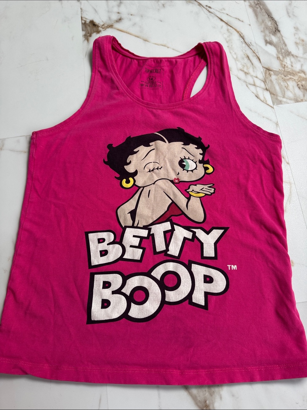 Y2K Betty Boop Logo Top Secret Racer Back Tank Top Sz 14 Trendy